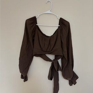 Brown Tie-Back Long Sleeve Women's Top